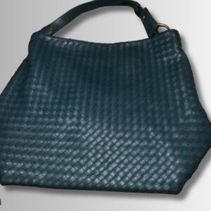 Botegga Vanetta Inspired Lulu Dharma Teal Blue Woven Hobo Bucket Bag